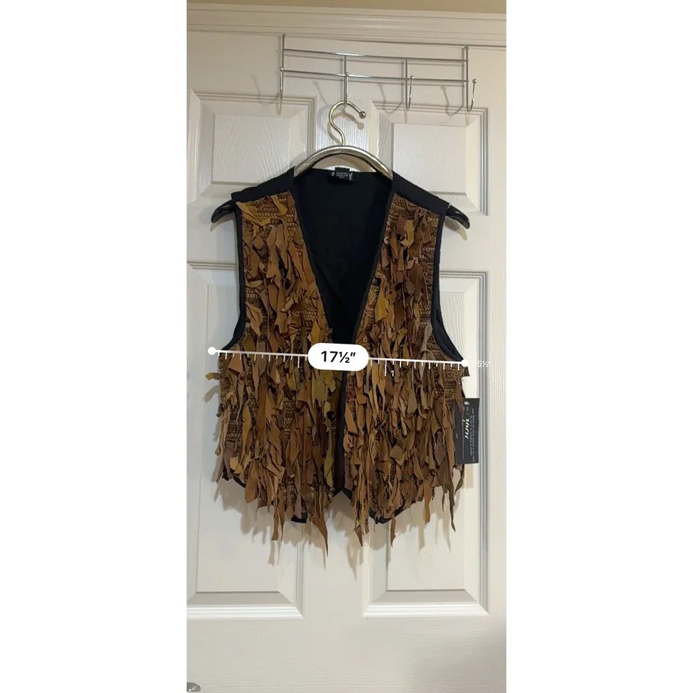 AJNY Mens Brown Shaggy Raw Edge Genuine Leather Vest Boho Western Large NWT‎